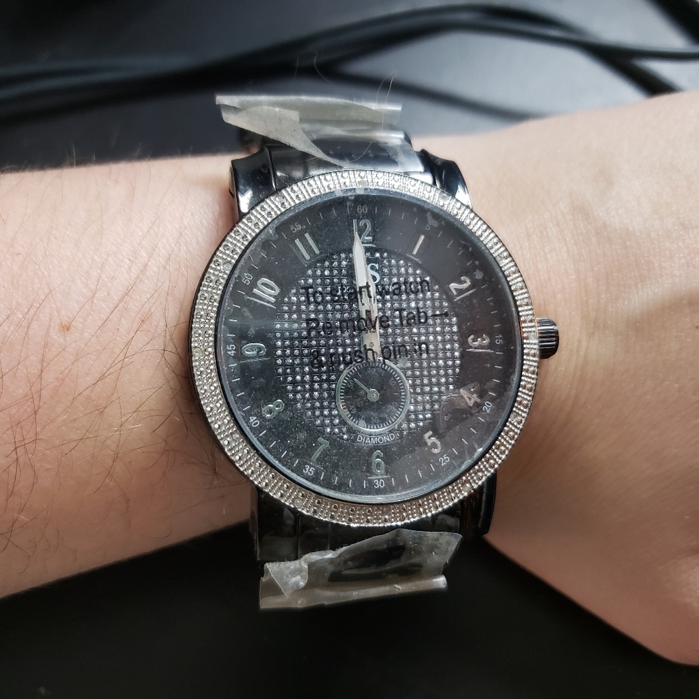 Joshua & Son Stainless Steel Black Diamond Watch